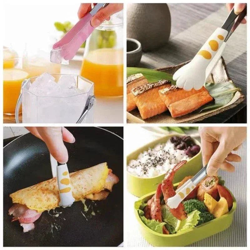 Cat Paw Shape Food Tongs Cute Cartoon Meal Tongs Stainless Steel Barbecue Tongs Sandwich Baking Clip Kitchen Gadgets New 2025