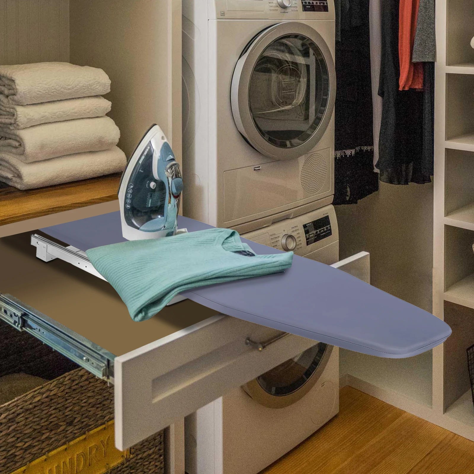 80cm Modern Retractable Ironing Board Closet Pull-Push Stow Away In The Cabinet