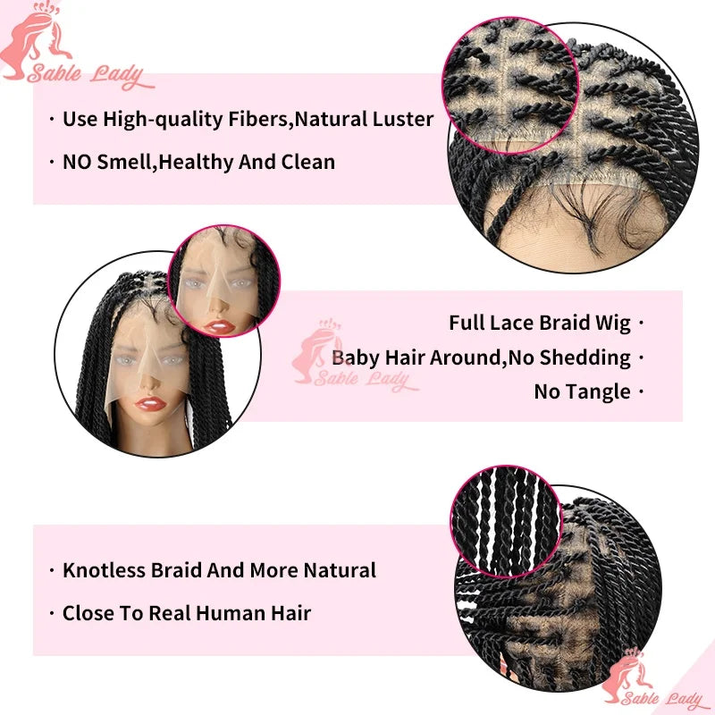 Senegalese Twist Wigs Synthetic Full Lace Frontal Wigs for Women Knotless Box Brading Wig For Daily Use