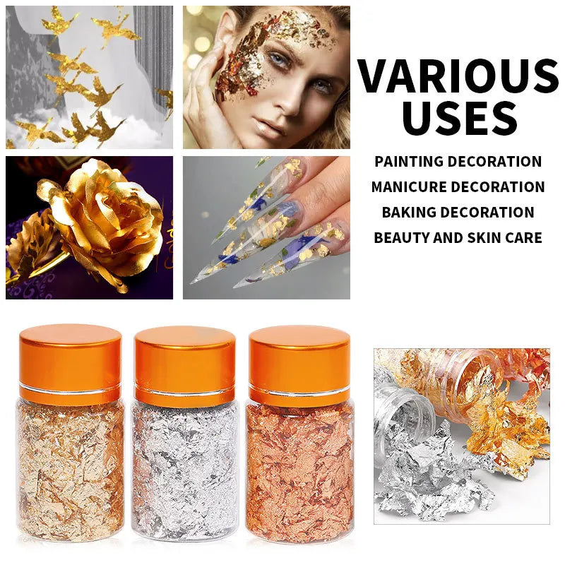 1Box Gold Leaf Flakes Foil Paper Nail Art Sequin Epoxy Resin Filling Silver Foil Paper Copper Foil Sequins DIY Nail Jewelry Deco
