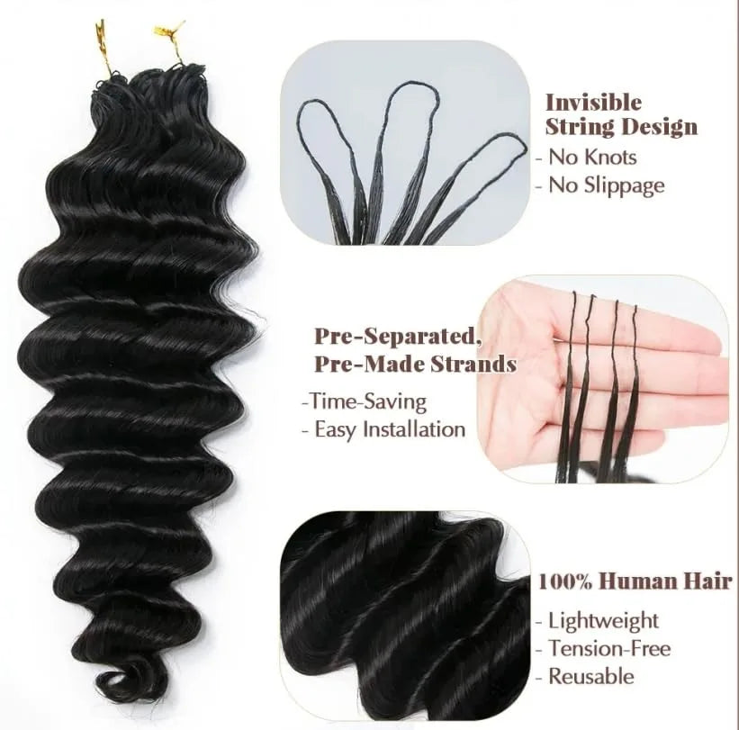 12A Deep Wave Knotless Pre-Separated Crochet Hair Extensions Water Wave Feather Crochet Human Hair Bundles Twist Braiding Hair