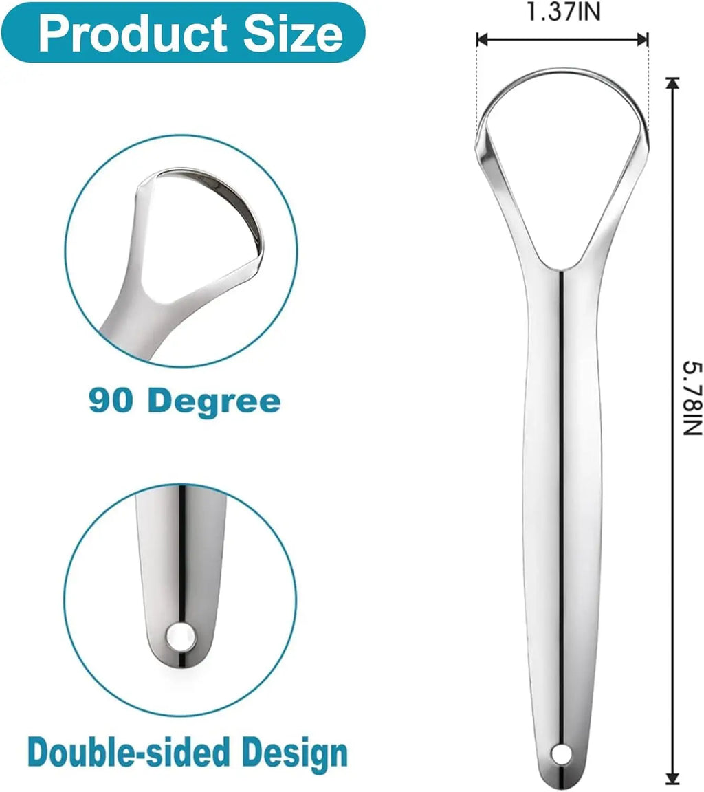 Oral Care Stainless Steel Tongue Scraper - Fresh Breath Daily Mouth Cleaning Tool, Durable Adult Hygiene Tongue Cleaner
