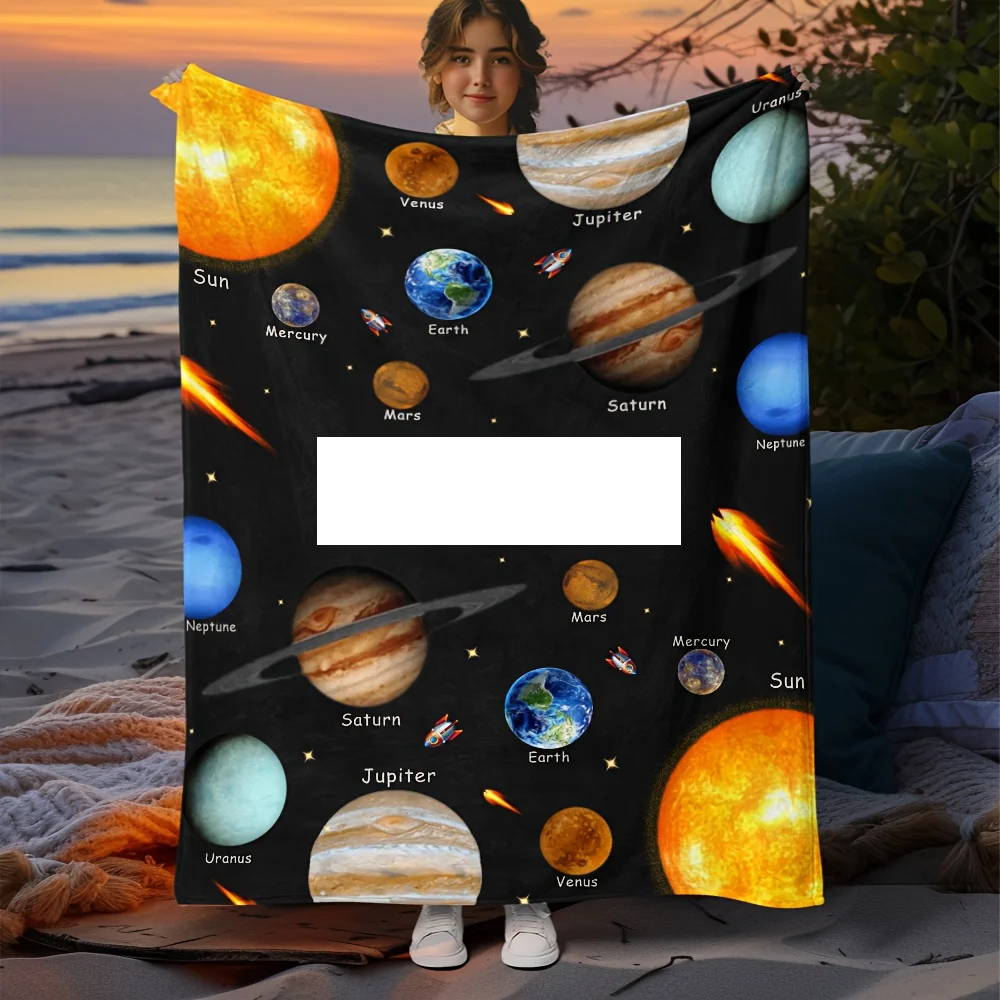 Customized Black Planet Flannel blanket,suitable for sofas,beds,travel,camping,living rooms-a warm gift for family and friends