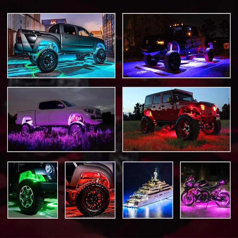 High Quality 8Pods RGB LED Rock Lights APP Control For Jeep Off-Road Truck UTV ATV Underbody Wheel Lights Car LED Chassis Strip