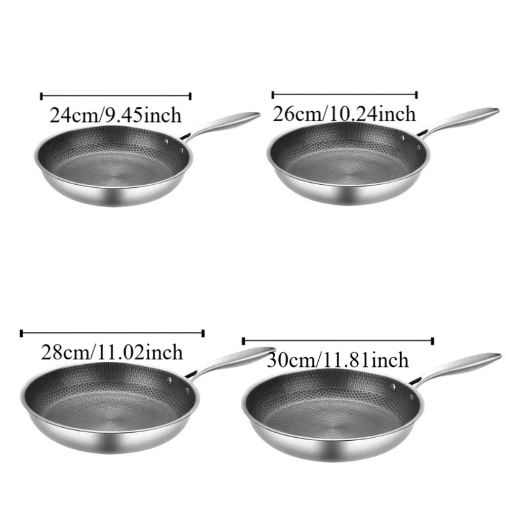 26/28/30cm Stainless Steel Frying Pan Durable Non-coated Surface Honeycomb Stir-Fry Pan Thickened Base Multi-functional