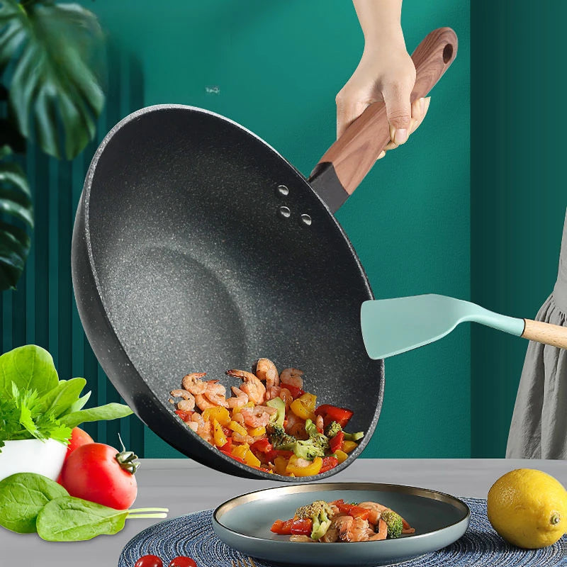 Granite Non-Stick Frying Pan Oil-Resistant Kitchen Cookware Scratchproof Base for Gas/Induction Stove Use Home Cookingware