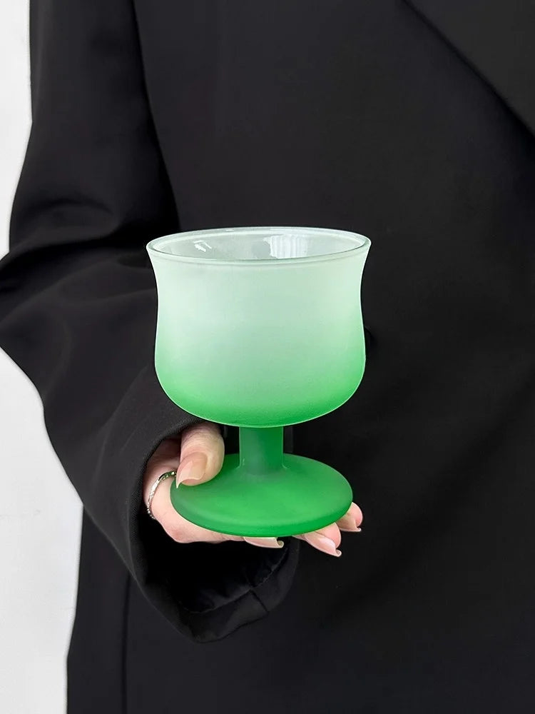 Mist Design Frosted Gradient Green Reversed Mouth Glass Cup Highball Whiskey Red Wine Cup Home Use Water Cup for Universal Use