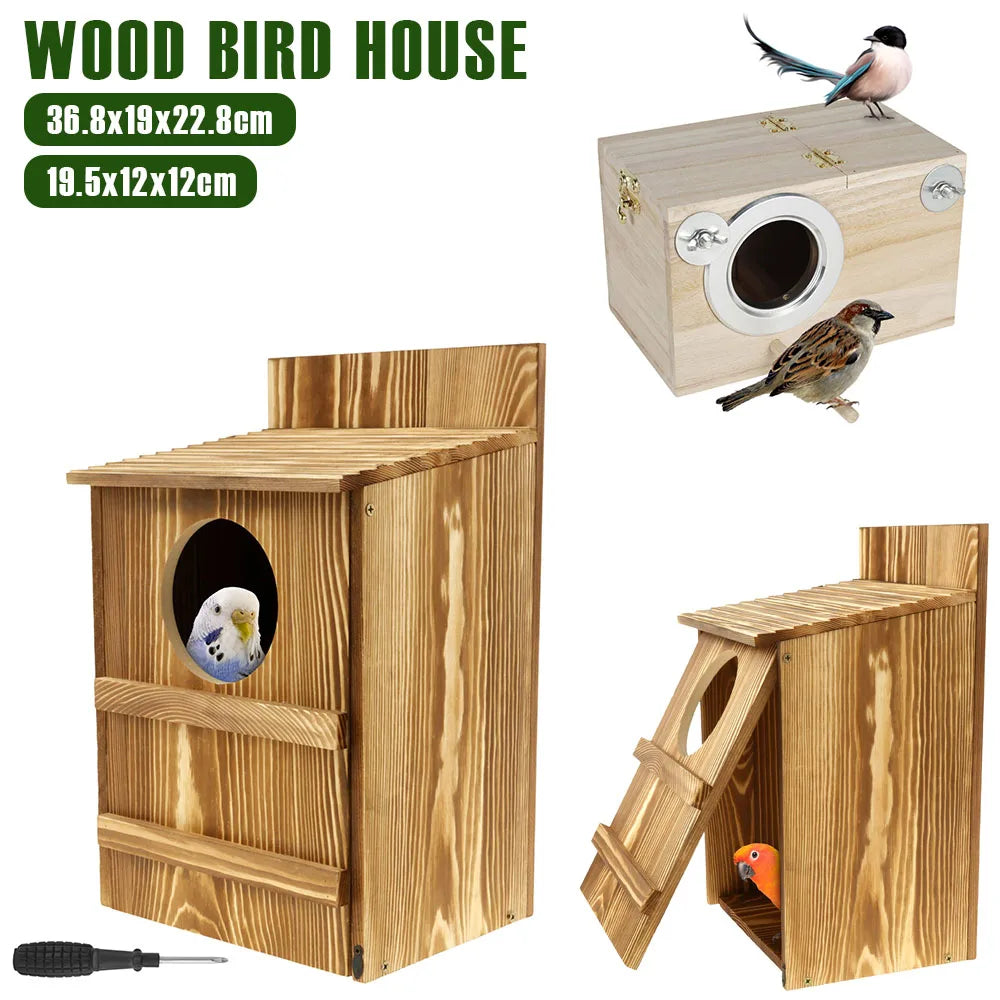 Wood Bird House Circular Opening Owl House Large Size Nest Birds Breeding Box Hanging Pet Accessories Home Balcony Decoration