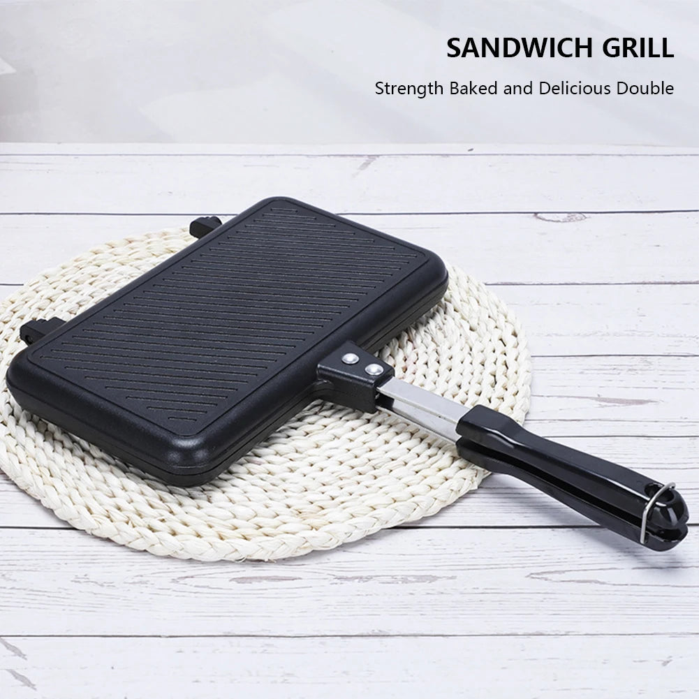 Double Side Bread Frying Pan Non Stick Barbecue Plate Sandwich Toaster Mold Heat-resistant Toastie Waffle Pancake Kitchen Tools