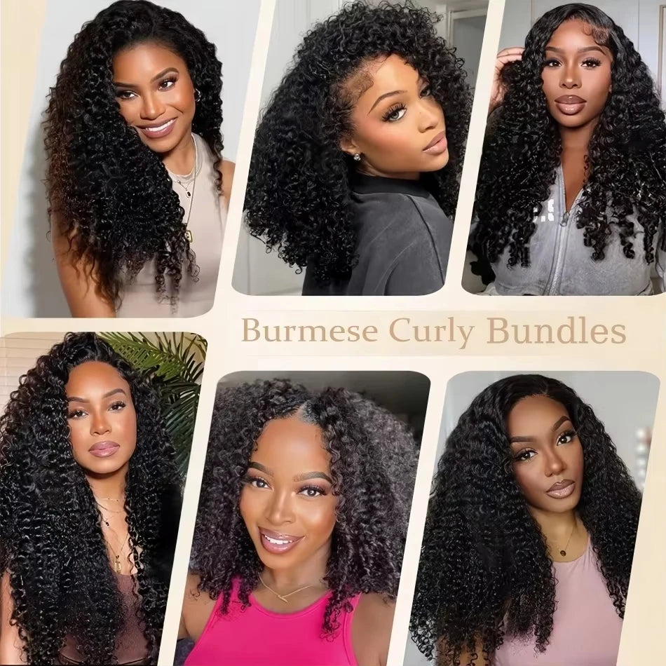 Burmese Curly Human Hair Bundles 100% 15A Virgin Human Hair Bundles Double Drawn Vietnamese Hair Extension Raw Hair Bundles