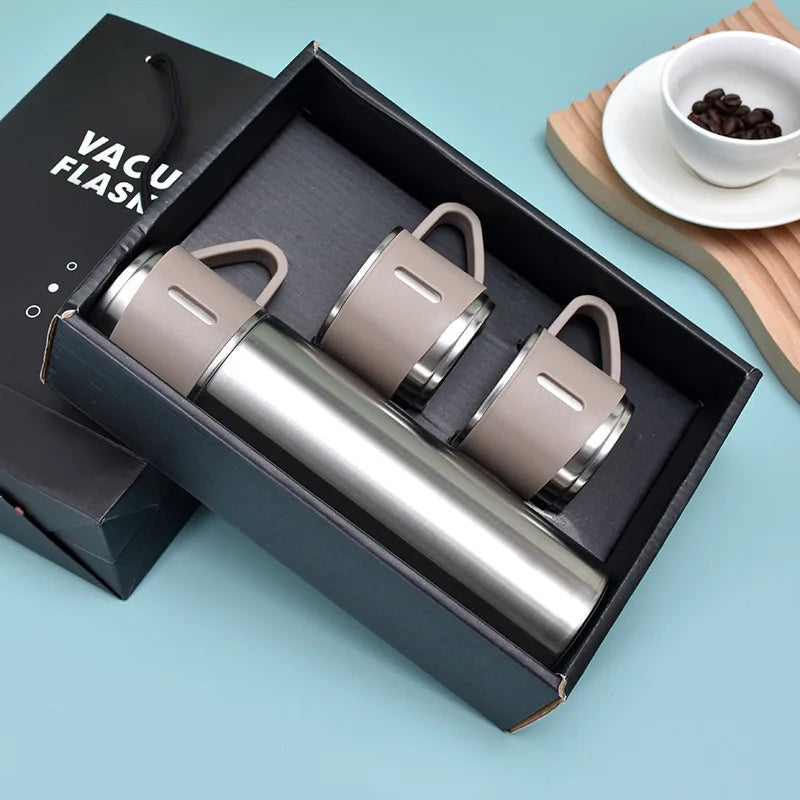 500ML 304 Stainless Steel Vacuum Flask Gift Set Office Business Thermos Bottle Outdoor Hot Water Thermal Insulation Couple Cup