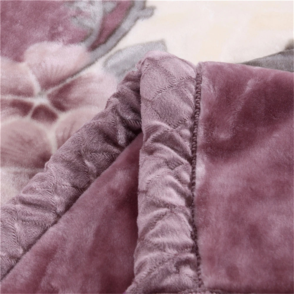 Korean Style Winter Raschel Mink Blankets Soft Warm Fluffy Double Layer Thick Weighted Blanket Winter Bedspread Plaid Blanket