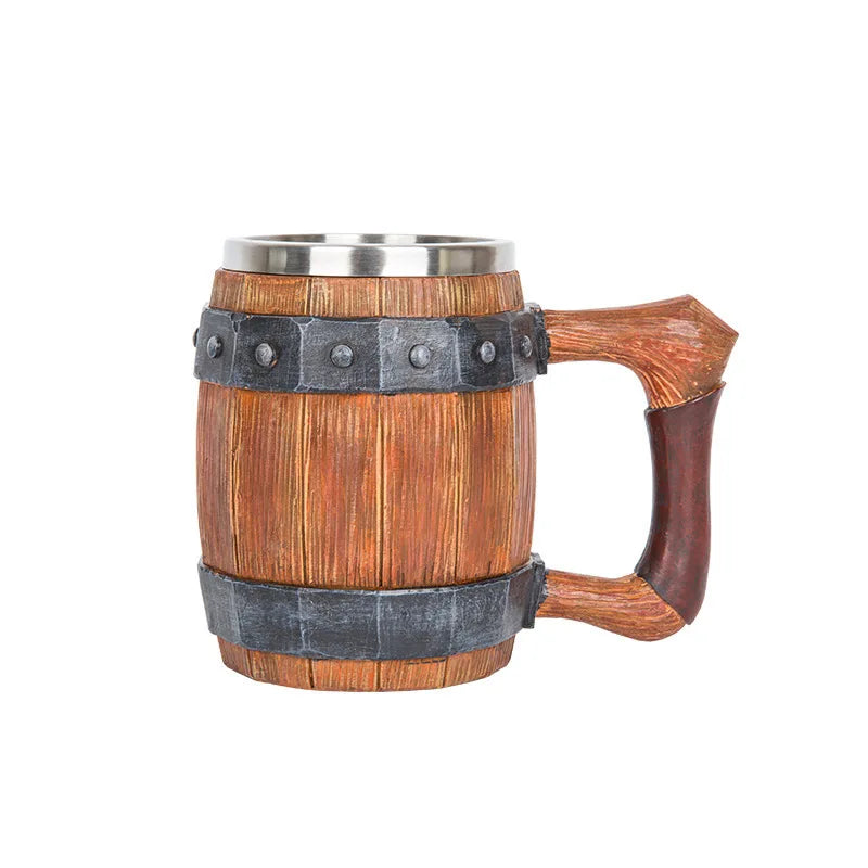 New Wooden Barrel Beer Cup Creative Large Capacity Bar Mug Water Cup Personalized Imitation Wood Stainless Steel Cup