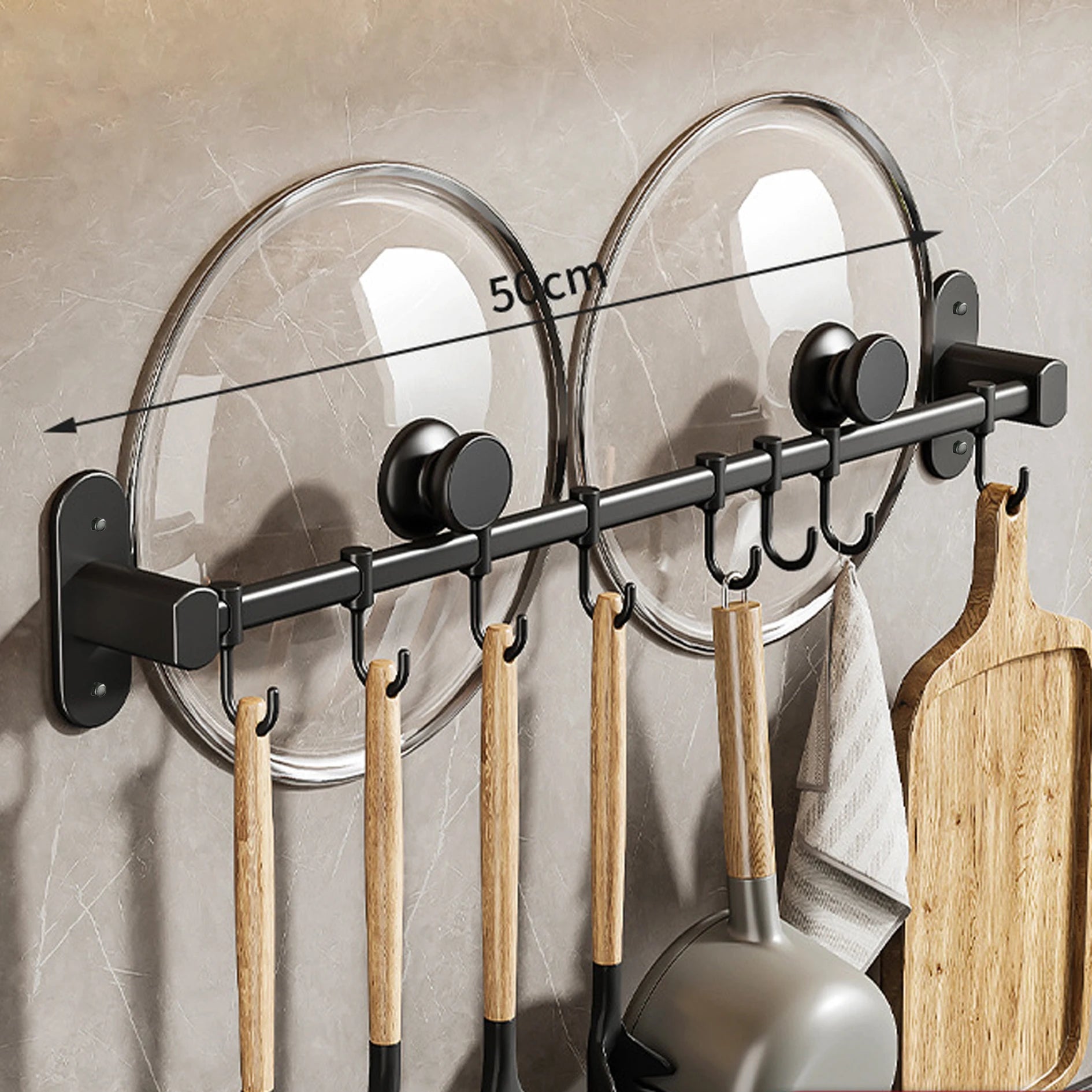 Kitchen Equipment Storage Rack Such As Pot Lid And Spatula Wall-Mounted Hook Rack Multi-Way Storage For Kitchen Items