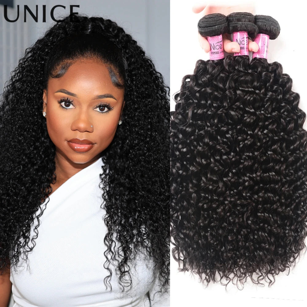 Unice Hair Curly Hair Bundles 1/3/4 PCS Natural Color 100% Human Hair Bundles 100Grams Per Bundle Sew In Quick Weaves