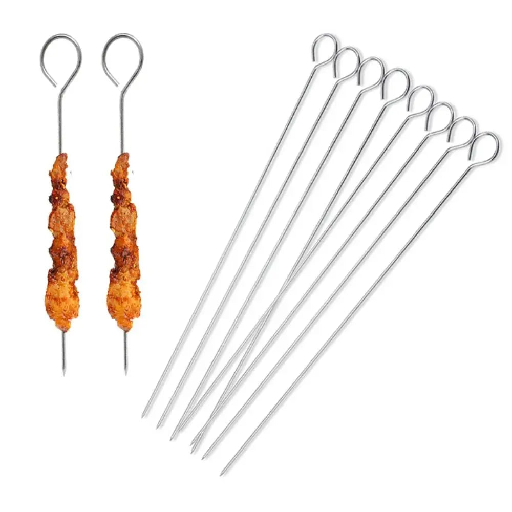 20pcs Reusable Stainless Steel Barbecue Skewer Ringed Kabob Skewers Roast Goose Needle 20/25/30cm BBQ Skewers Hanging furnace