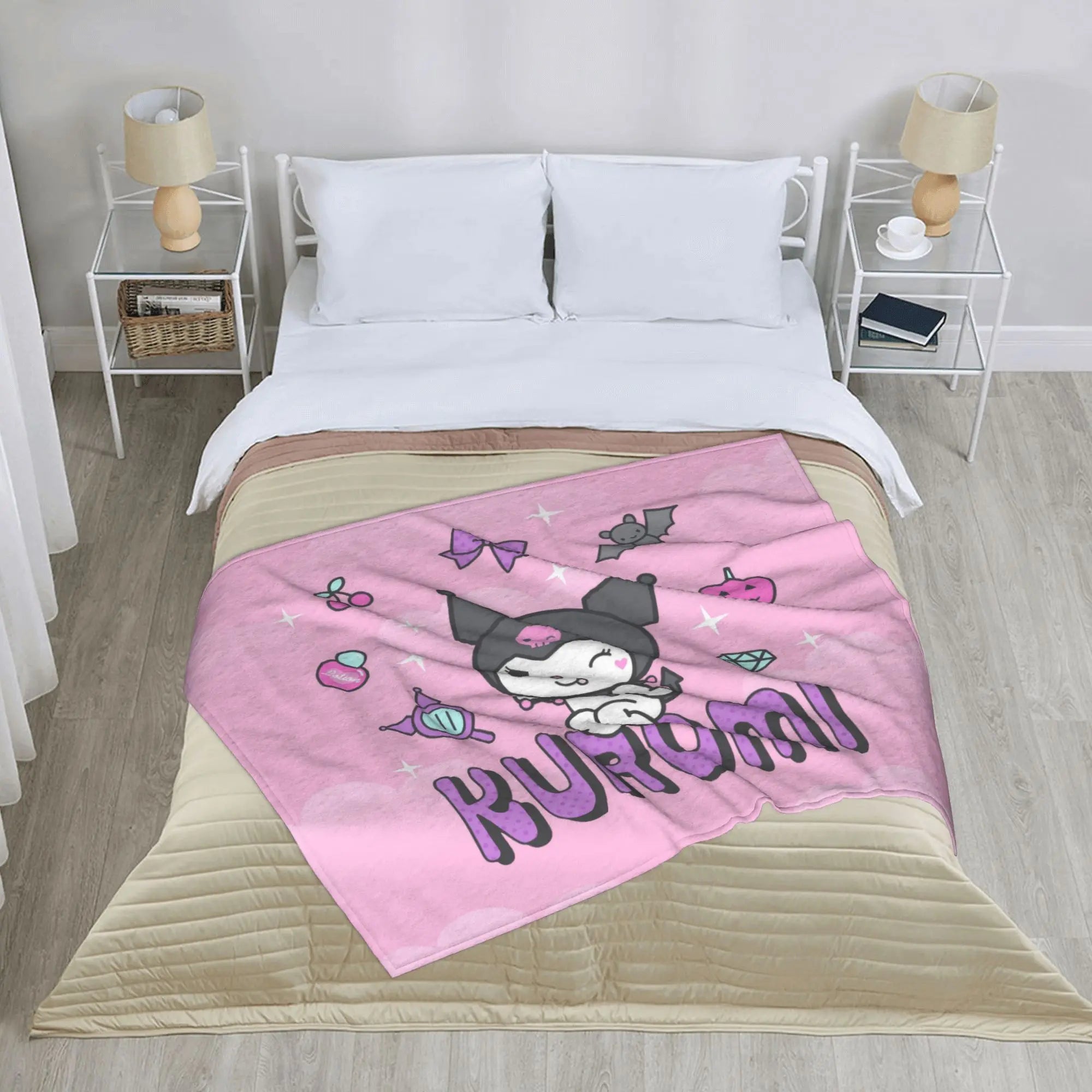 Kawaii Kuromi Anime Blanket Coral Fleece Plush  Winter  Multi-function Super Soft Throw Blankets for Home Office Bedspreads