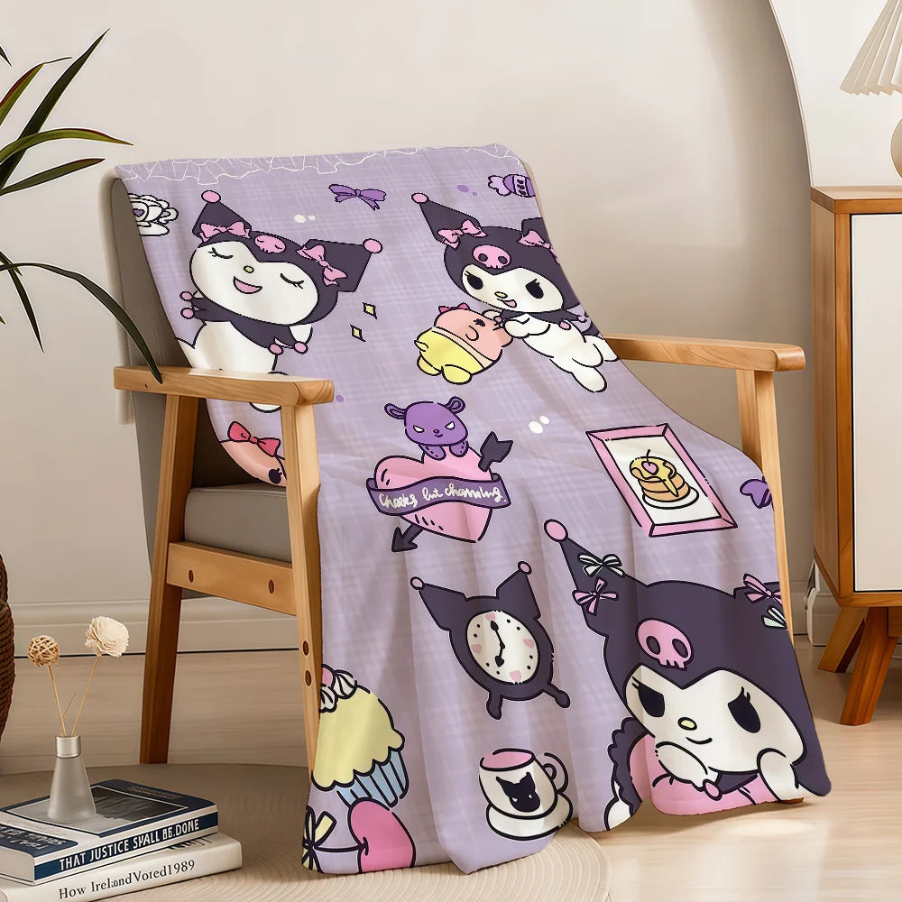 Cute K-KuromiS Cool Cartoon SRO Purple Blanket Throw Super Cosy Plush Living Room Sofa Couch Childish Birthday Gifts