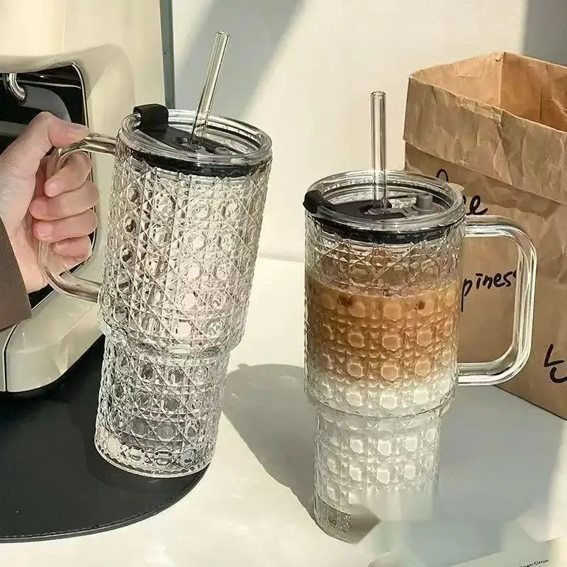 16 Oz Glass Tumbler Cup With Handle,Iced Coffee Cup For Cold/Hot Drinks, Modern Coffee Mug Mason Jar For Smoothies,Juice,Coffee