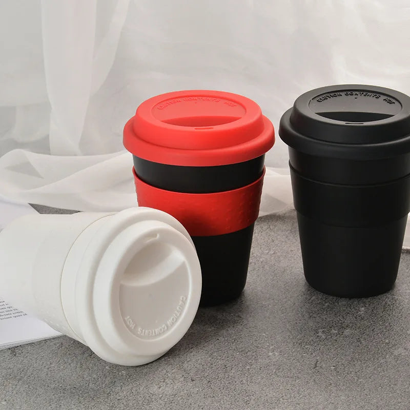 400ml Travel Mug With Silicone Lid Convenient Reusable Heat Insulated Tea Coffee Cup PP Plastic Anti-fall With Non-slip Sleeve