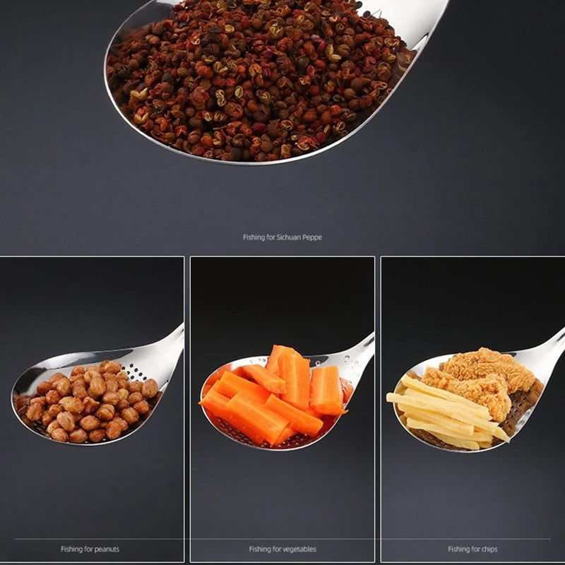 New Stainless Steel Strainer Spoon Skimmer Slotted Spoon Pepper Strainer Kitchen Colander Spaghetti Drain Spoon Food Filtration