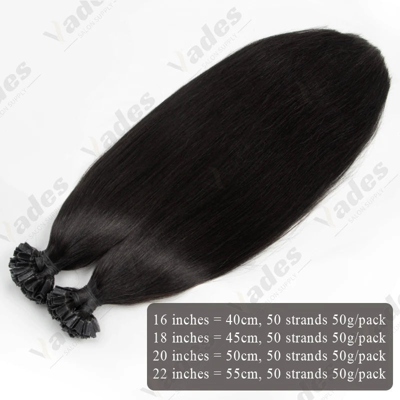 VEDES K Tip Hair Extensions Human Hair Keratin Pre Bonded Hot Fusion Nail Tip Balayage Natural Silky Straight Extensions 50G