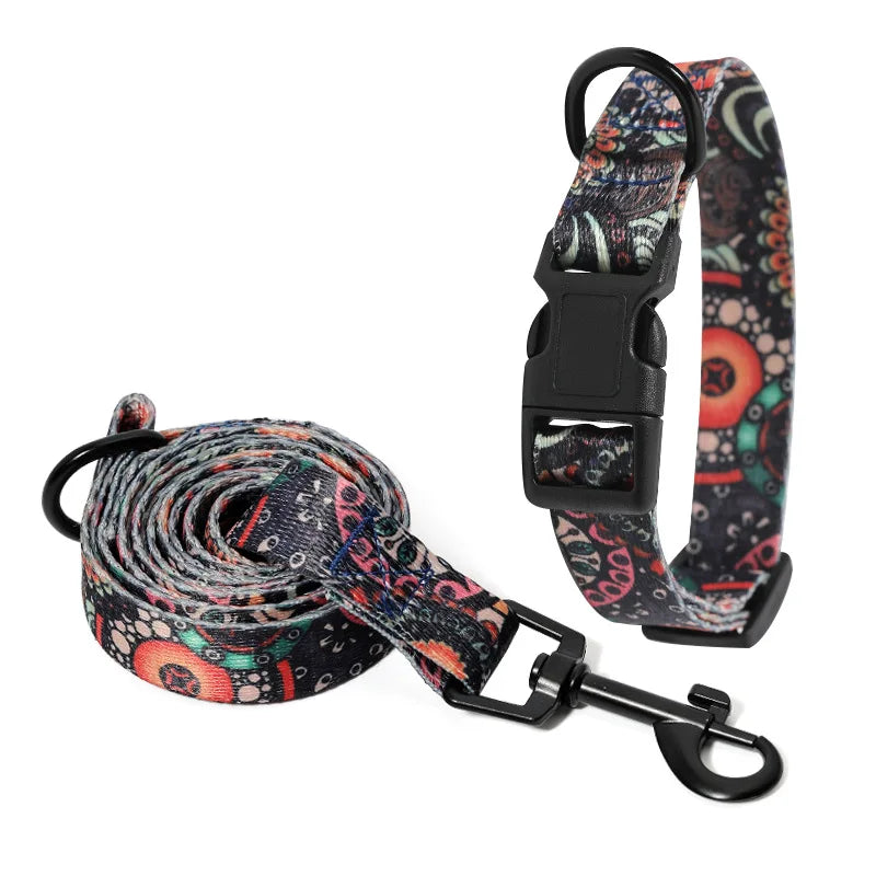 Bohemia Style Dog Cat Collar and Leash Set for Small Large Dogs Chihuahua Puppy Adjustable Collars French Bulldog Walking Leash