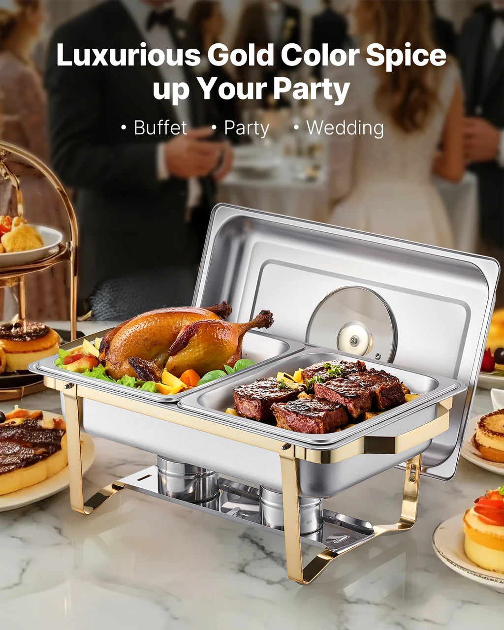 SucceBuy 2/4 Pack Chafing Dish Buffet Set Stainless Steel Chafer with Half Size Pans Rectangle Catering Warmer for Party Banquet