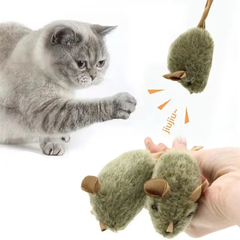 Cat toy, realistic squeaking mouse, sensor-activated sound, plush little mouse, self-entertaining and entertaining cat toy