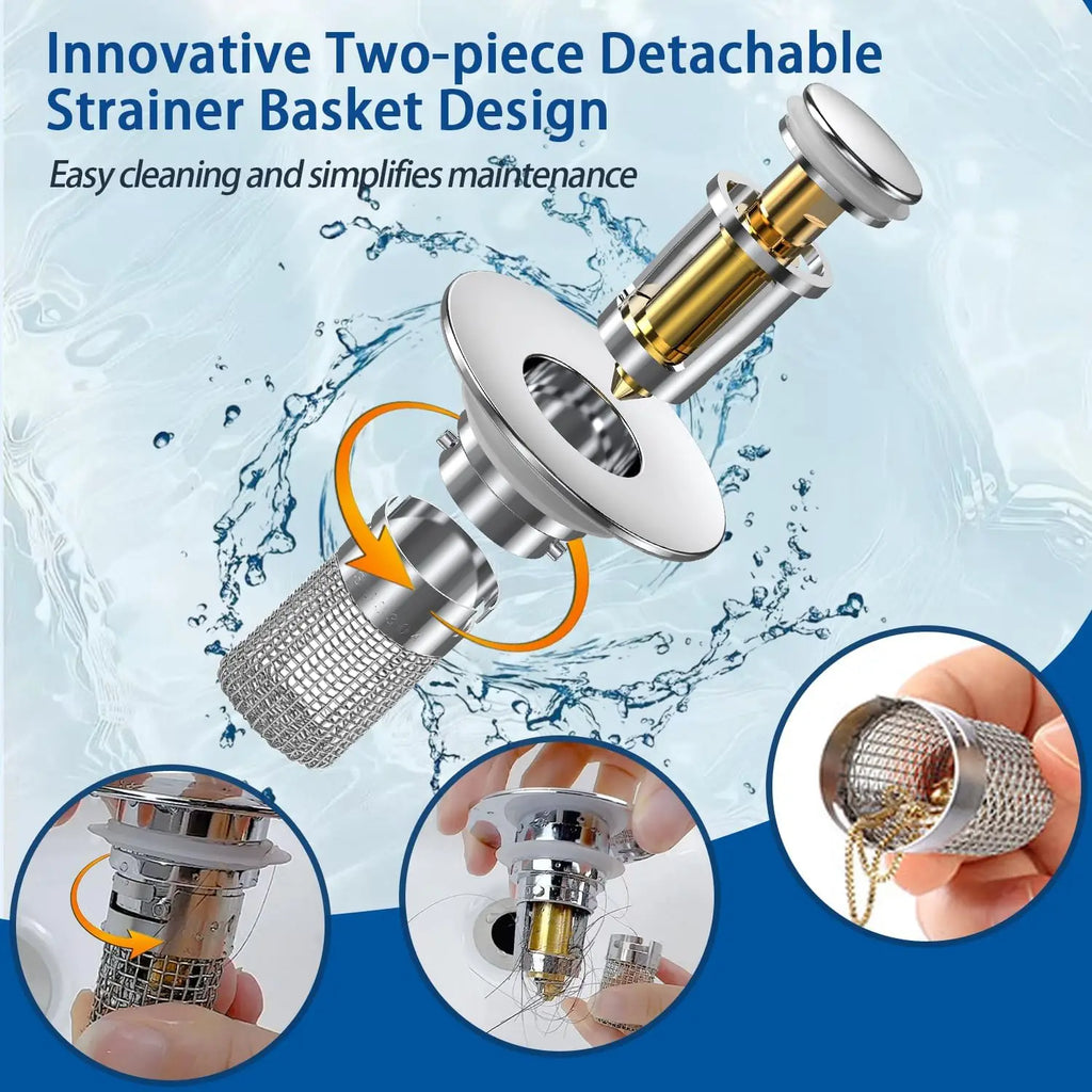 2-Pack Stainless Steel Pop-Up Sink Drain Strainer – Removable Basket! Clog-Preventing Hair Catcher for Bathtub/Shower/Sink