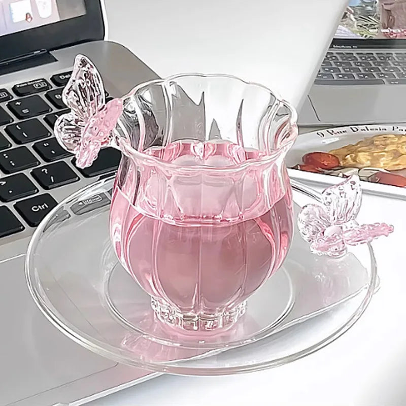 High Borosilicate Glass Butterfly Cup Handmade Narcissus Cup Creative Transparent Tea Cup Heat-Resistant Household Cup Lotus Cup