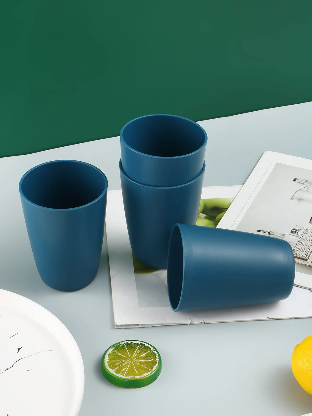 2/4/6pcs Dark blue plastic cup reusable Suitable for home kitchen restaurant picnic camping RV drink soda milk juice