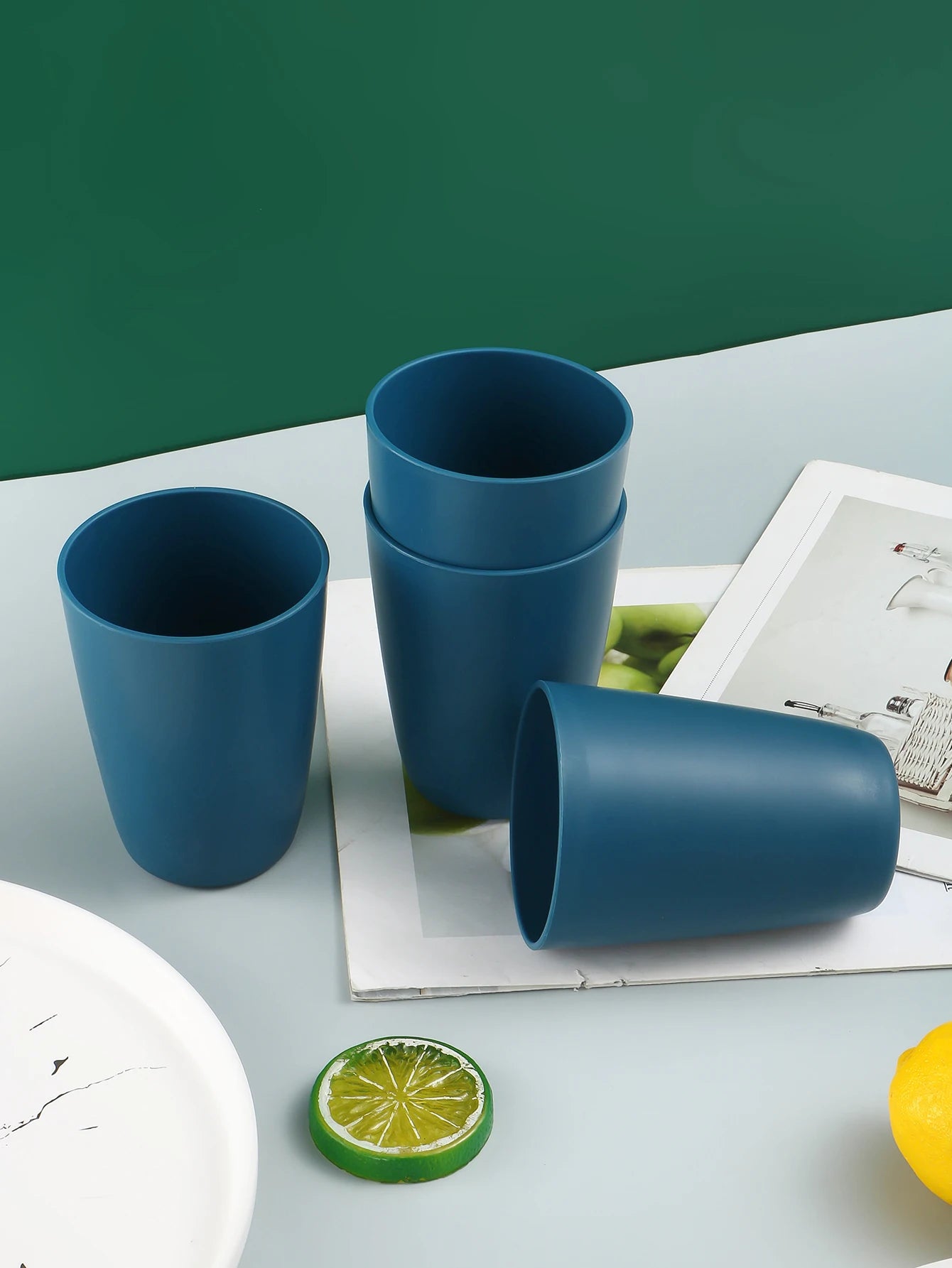 2/4/6pcs Dark blue plastic cup reusable Suitable for home kitchen restaurant picnic camping RV drink soda milk juice