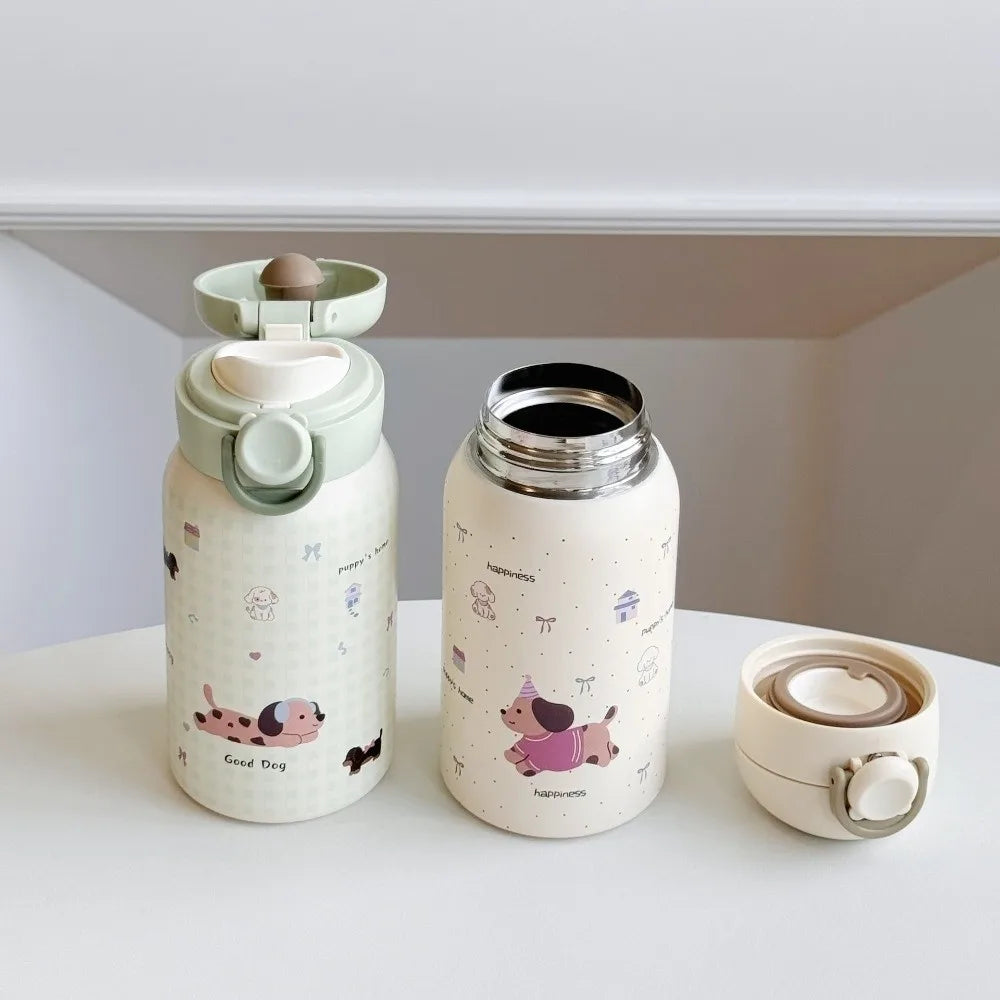 Cute Cartoon Prints Small Thermal Cup Stainless Steel 330ml Coffee Mug Lightweight Leak-proof Students Pocket Flask