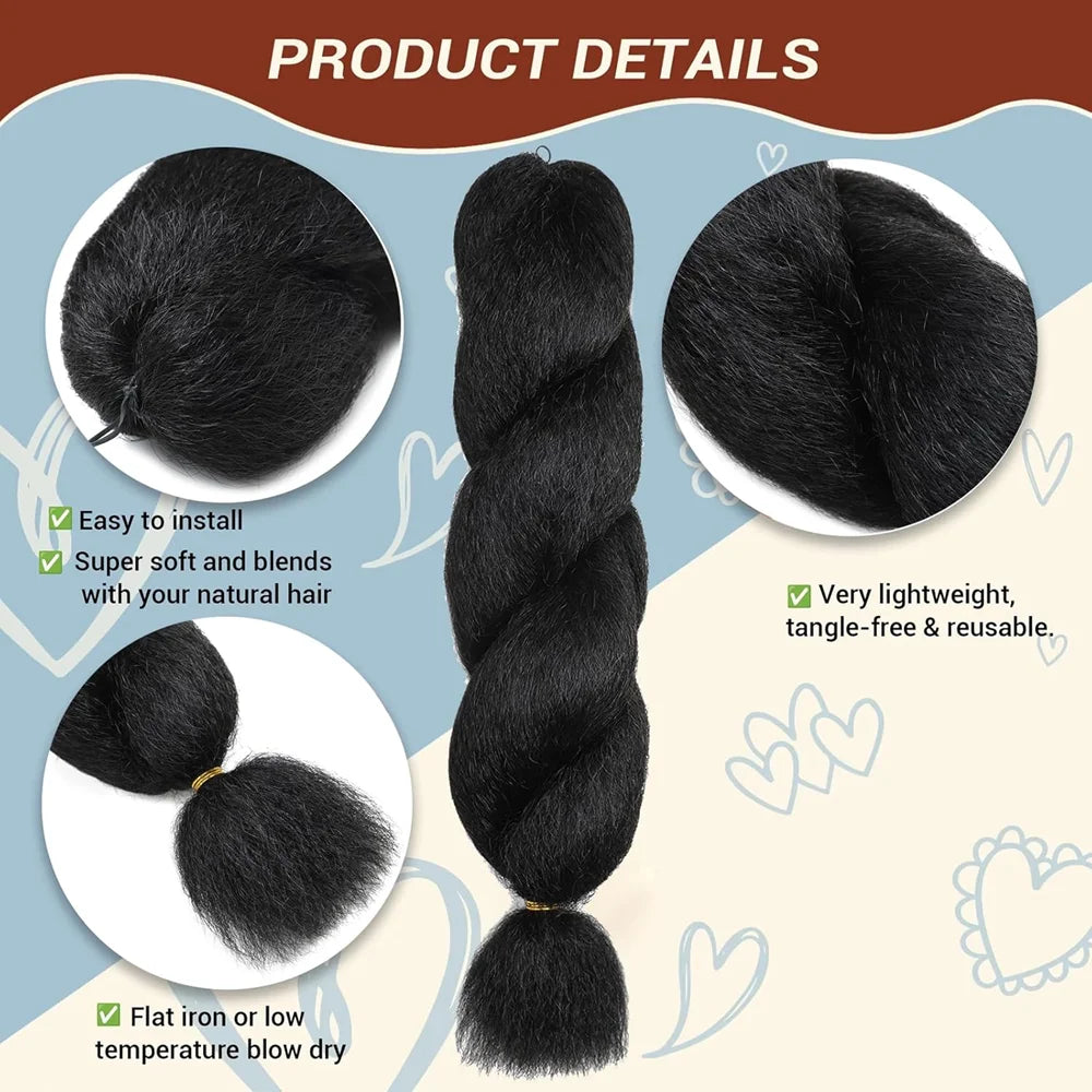 26inch Vixen Crochet Bulk Hair Synthetic Jumbo Braiding Hair Fluffy Kinky Straight Crochet Braids for Women Girls Hair Extension