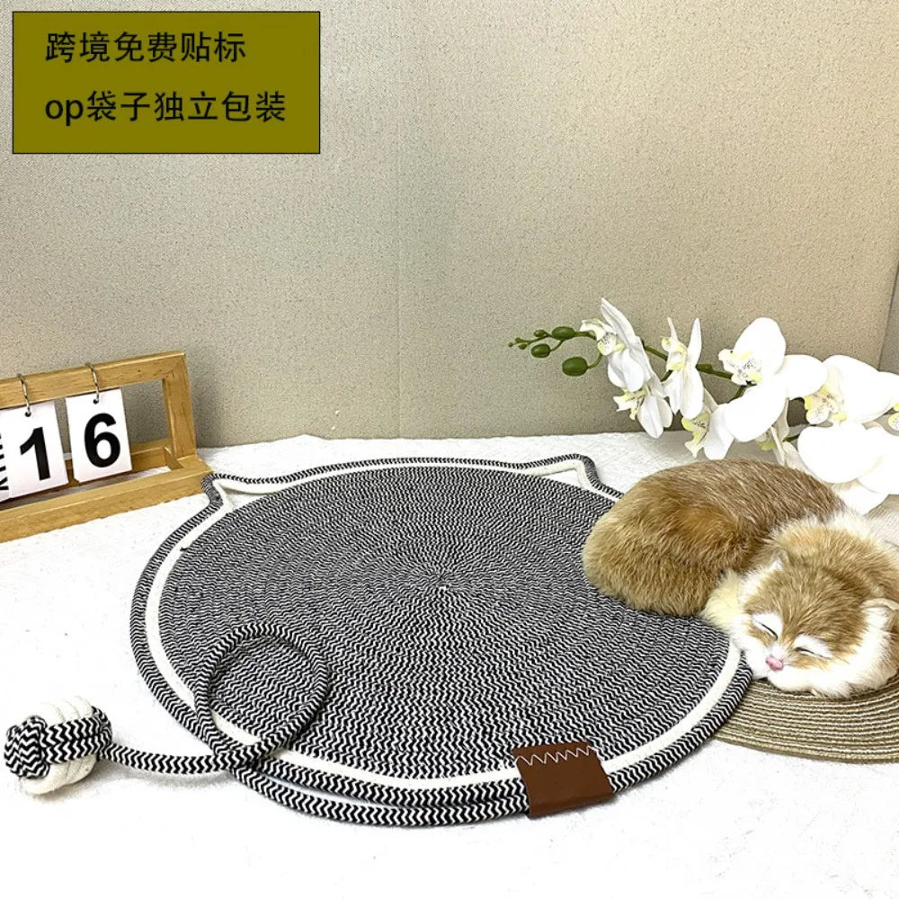 Cotton Rope Woven Cat Scratching Mat and Toy Ball Combo Cat Sleeping Pad Scratch-Resistant Wear-Resistant Washable Pet Mat