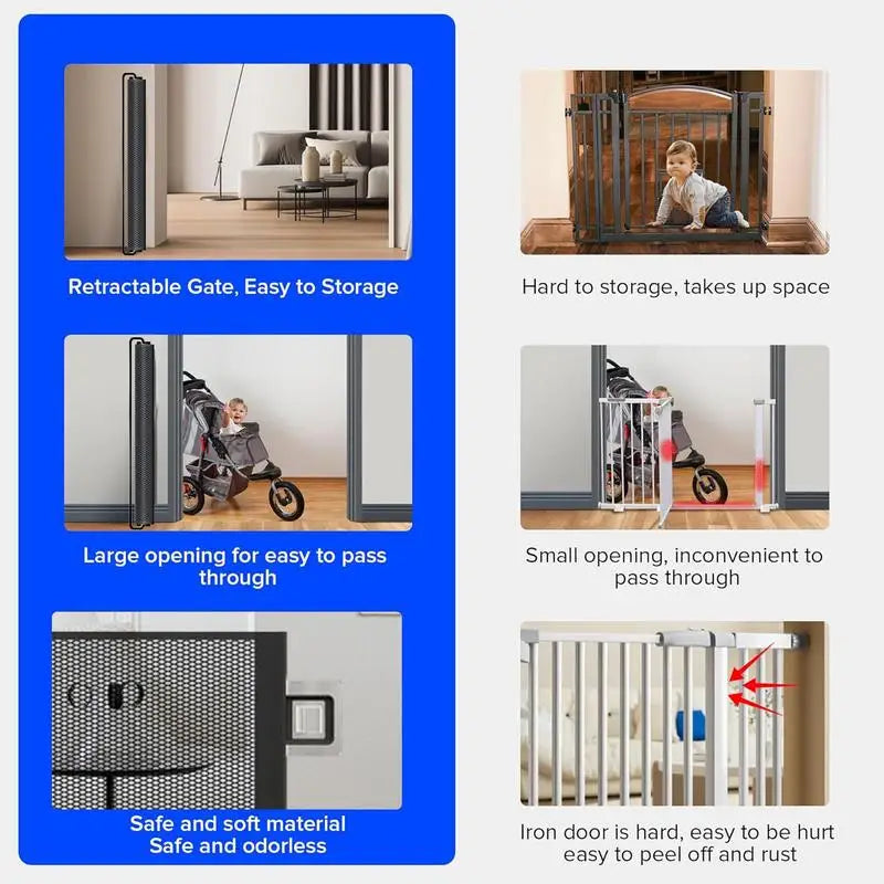 Dog Gate Indoor Retractable Mesh Baby Fence Pet Accessories For Porch Window Fireplace Doorway Yard Nursery Kitchen Balcony Pool