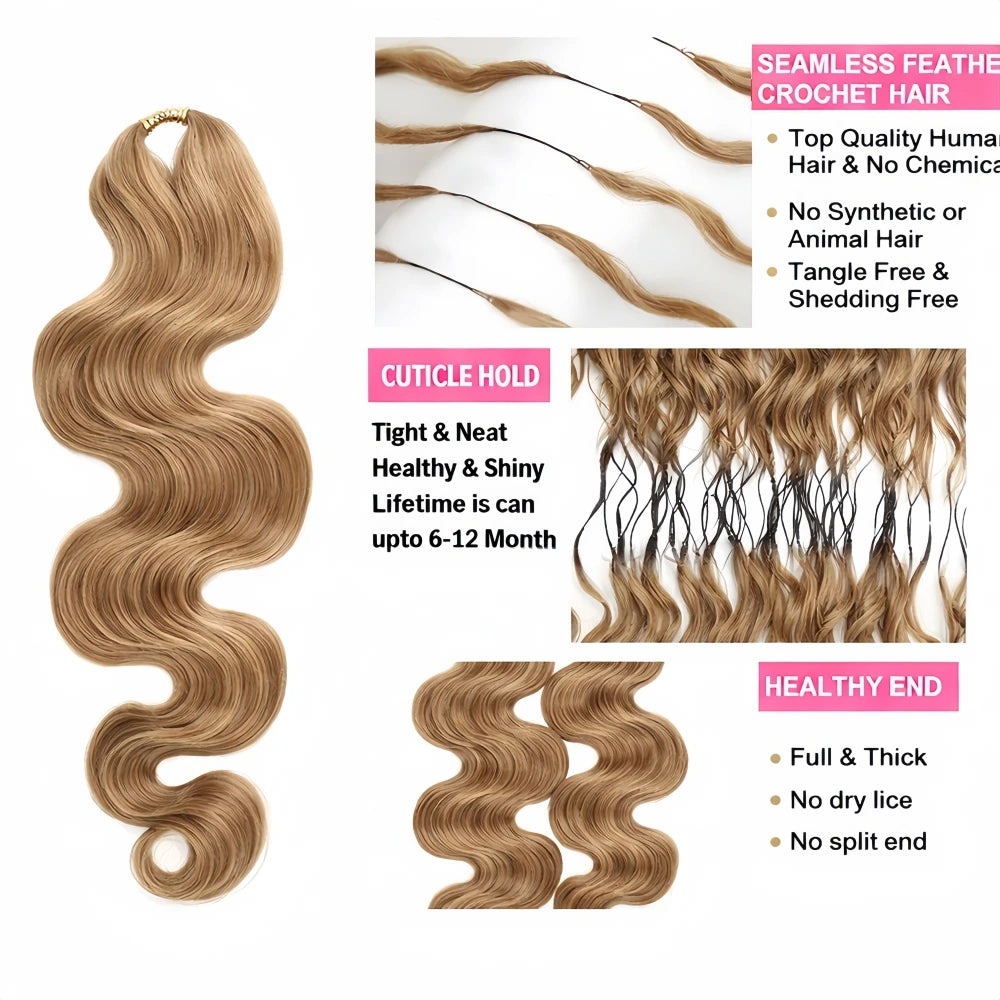12A Human Crochet Hair Body Wave Bundles Human Hair For Women Knotless Pre-Separated #27 Honey Blonde Feather Crochet Human Hair