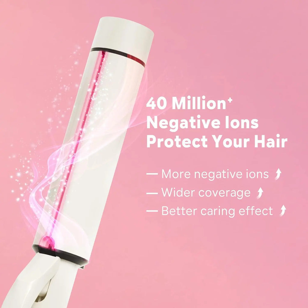 1.5 Inch Extra Large Curling Wand for Long Hair - Ceramic Tourmaline Barrel with 40000000 Negative Ions, 2 Clips