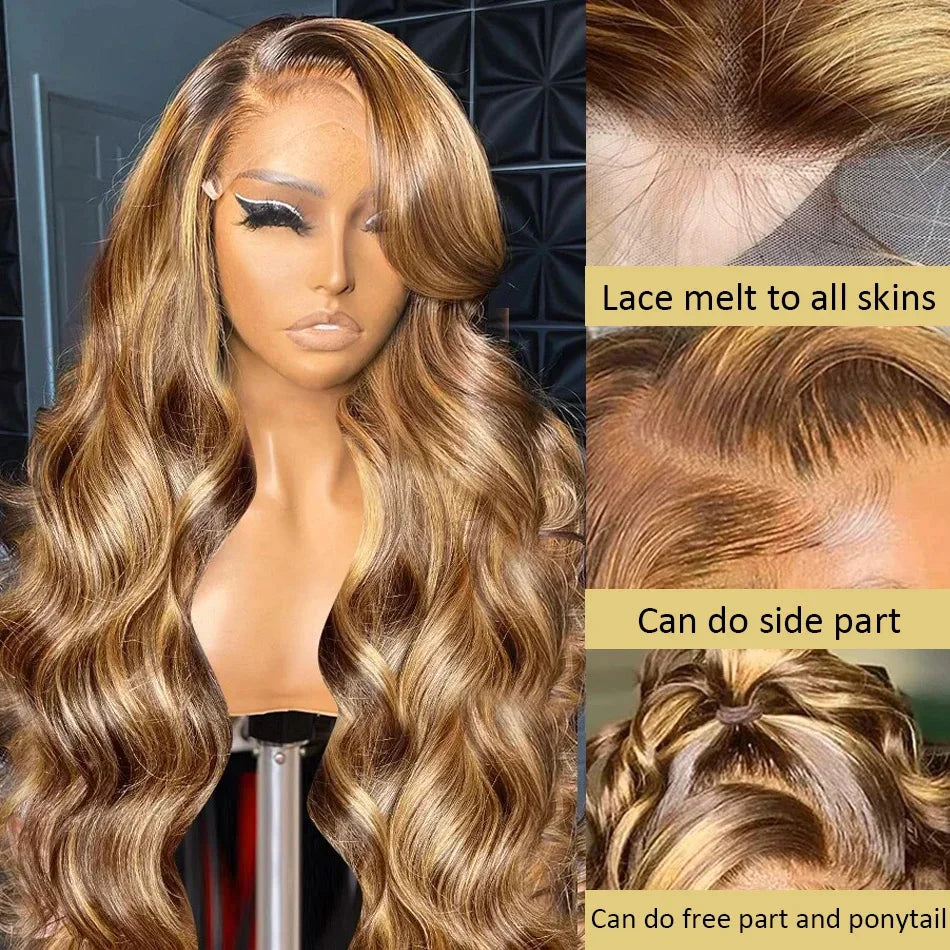 30 Inch Body Wave Highlight Lace Front Wig Human Hair 13x6 Hd Lace Frontal Wig High Density Colored Brazilian Hair Wigs Women