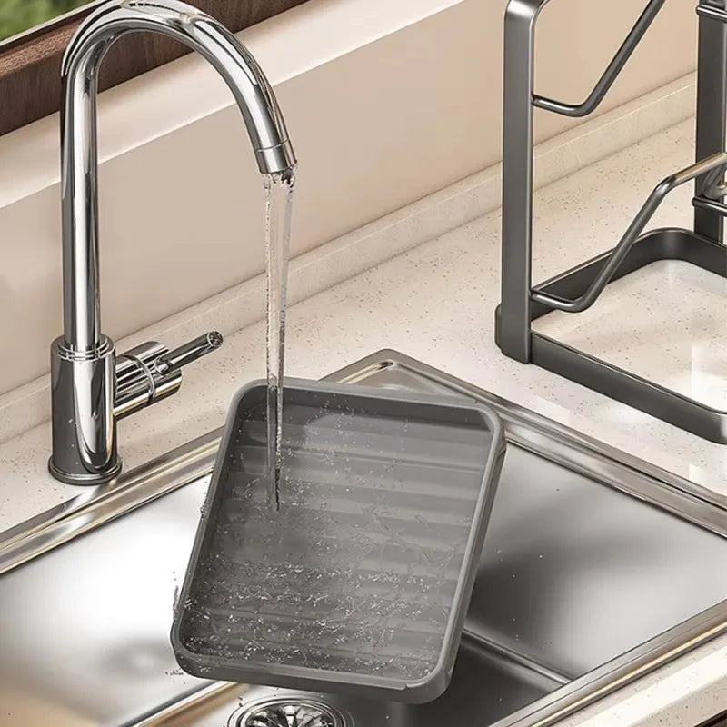 Kitchen Pot Cover Spatula Holder Storage Rack Cutting Board Drain Multi-functional Household Countertop Chopping Board Shelf