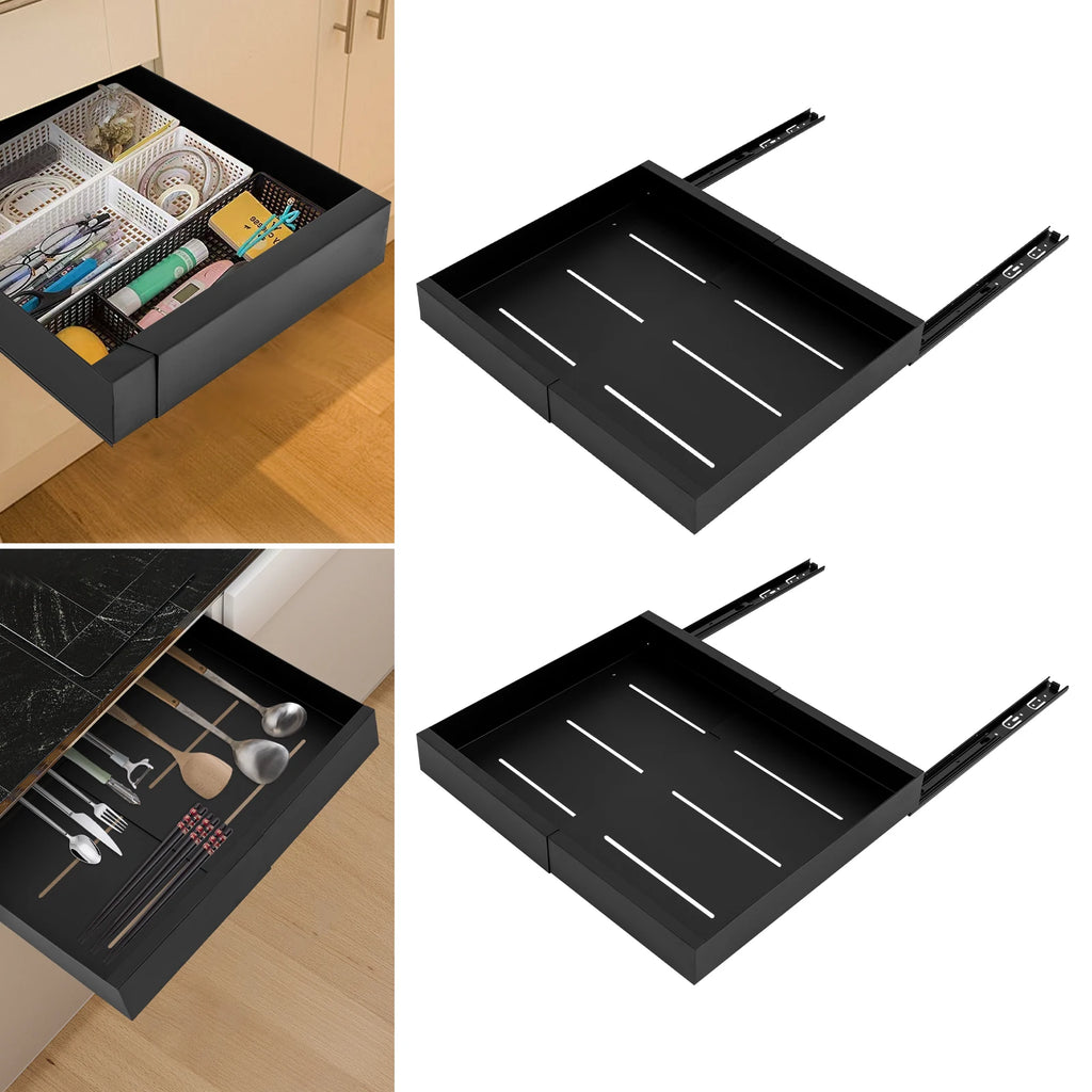 Carbon Steel Expandable Pull out Cabinet  2 -Tiers Organizer Pull Out Drawers for Cabinets Slide Out Cabinet Organizer
