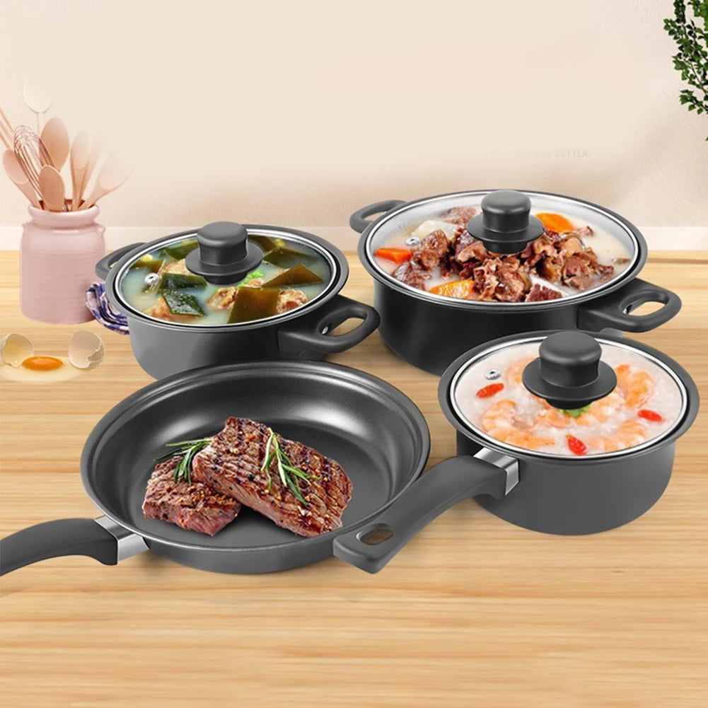 12-Piece Non-Stick Cookware Set Deep Frying Pan with Lid Milk Pot Maifan Stone Frying Pan Stackable Pot Set for All Hob