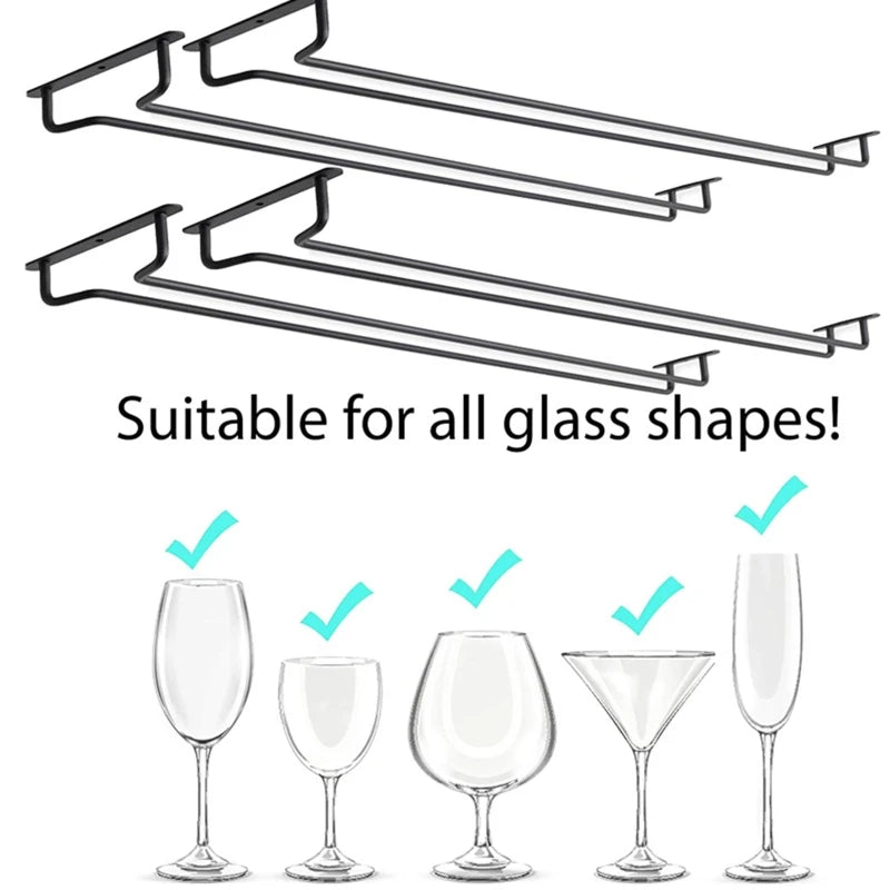 Large Stemware Wine Glass Hanger Rack Under Cabinet Kitchen Bar Storage Black 87HA