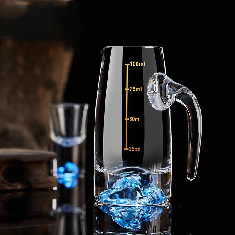 7pcs Crystal Glass Short Cup Set gold/blue Lead Free Liquor Glass With Wine Dispenser Golden Vodka Brandy Wine Glasses Cup