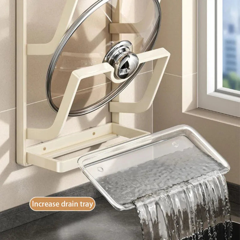 Suction Cup Pot Lid Rack Wall-mounted Punch-free Kitchen Storage Shelf Multi-function Household Storage Cutting Board Rack