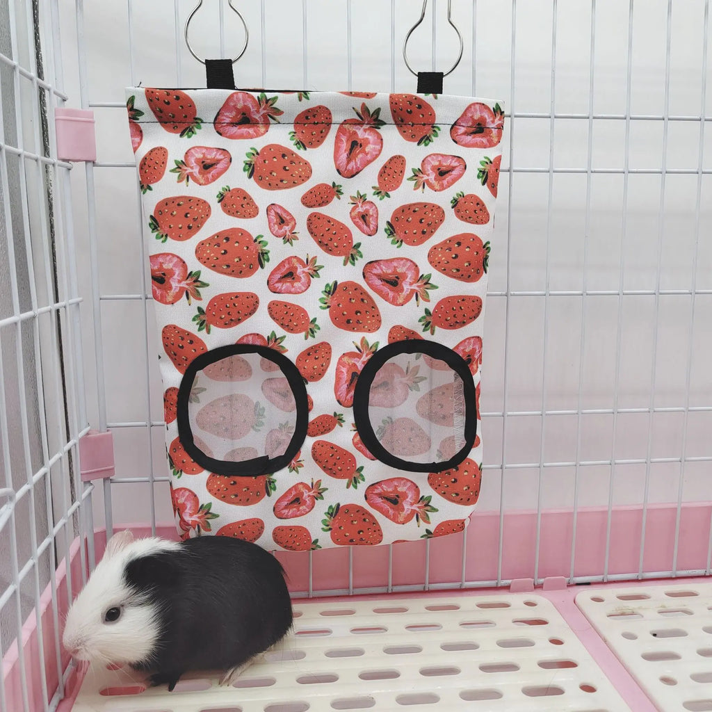 Hanging Hay Bag with hooks for Bunny Guinea Pigs Small Animal Feeder Rabbit Food Dispensers Bag Pet Feeding Bag 2/3 Holes