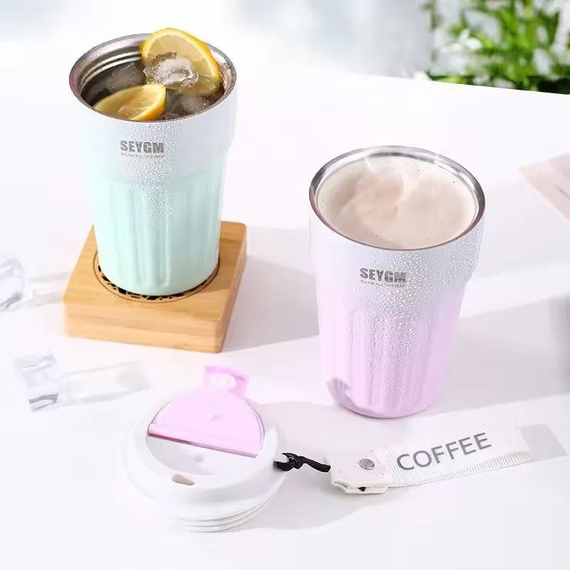 Insulated Cup Women's Portable Double-Layer Stainless Steel Vacuum Insulated Cup Office Coffee Cup Gradient Color Simplicity Cup