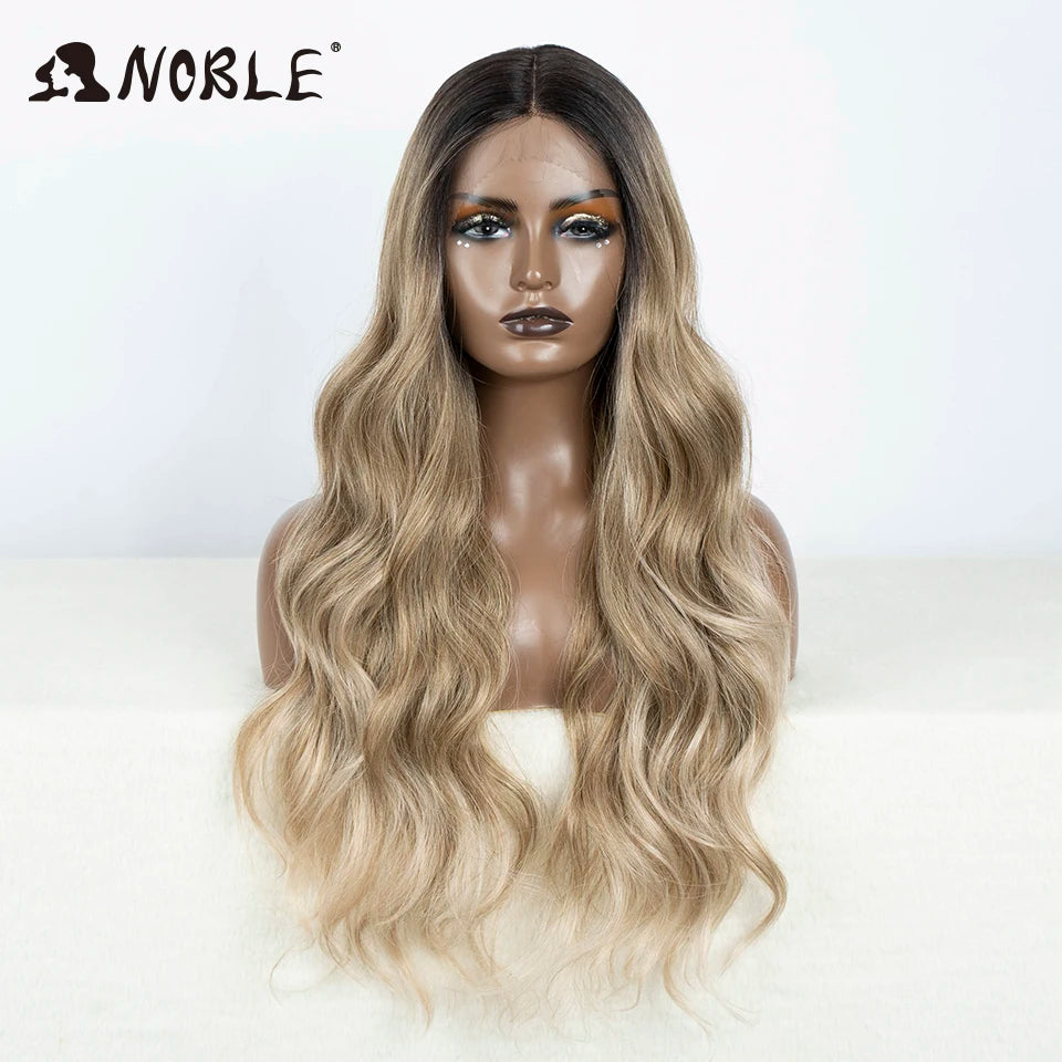 Noble Cosplay Lace Front Wig 30 Inch Lace  Long Wavy 360 0mbre Blonde Wig Red African American Synthetic Wigs For Black Women