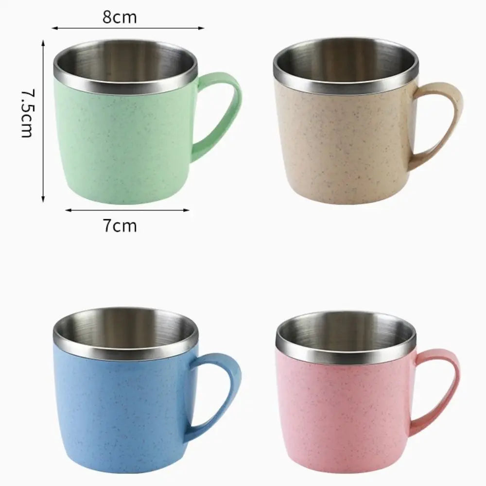 Double Layer Anti-scalding Stainless Steel Cups Plastic Handle Coffee Milk Mug Tea Drinks Water Cup for Home Office Tumbler